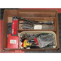BOX WITH DRILL BITS AND DRIVERS - LOTS OF