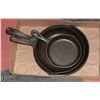 Image 1 : SET OF 3 CAST IRON FRY PANS.