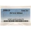 Image 3 : 2000-D SACAGAWEA DOLLAR PCGS MS64