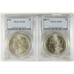 2-PCGS SLABBED MORGAN SILVER DOLLARS 1881-S