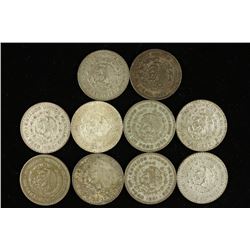 10 ASSORTED 1958-1963 MEXICO .100 SILVER PESOS