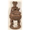 Image 1 : Cameroon Antique Wood Fertility Statue with Urn, Hand-Carved from One Tree  (102123)