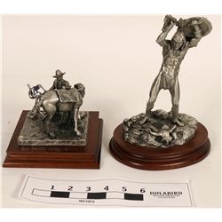 Pewter Cowboy and American Indian Statuettes (2) (120644)
