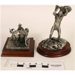 Pewter Cowboy and American Indian Statuettes (2)  (120644)