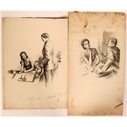 Women in Offices Pencil Drawings (2) (110440)