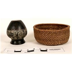 Pomo basket and Indian pottery (121559)