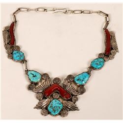 Handmade Turquoise and Coral Necklace  (121027)