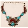 Image 1 : Handmade Turquoise and Coral Necklace  (121027)