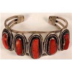 Vintage Coral and Silver Bracelet (121023)