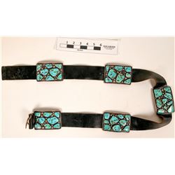 Vintage Navajo Sterling Silver & Turquoise Cluster Belt (121024)