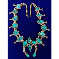 Spectacular Turquoise Silver Squash Blossom Necklace (121663)
