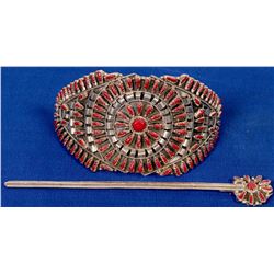 Coral Petit Point Hair Pin (121992)