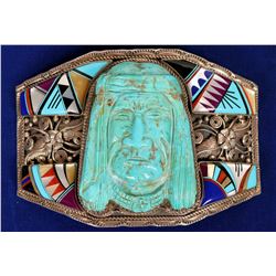 Zuni Style Indian Head Belt Buckle  (121990)