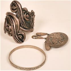 Taxco Silver Clamper Cuff and Brooch  (121224)