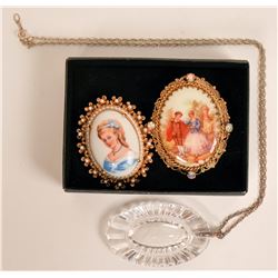 Portrait Pins and a Waterford Necklace (3 pieces)  (121217)