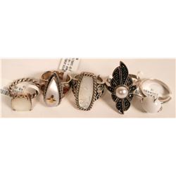 Silver & White Stone Rings (5) (121522)