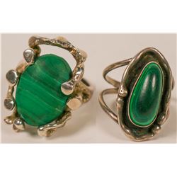 Vintage, Hand-Crafted Artisan Sterling Silver & Malachite Rings - (Lot of 2) (120890)