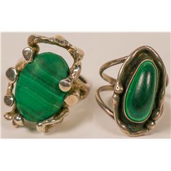 Vintage, Hand-Crafted Artisan Sterling Silver & Malachite Rings -  (Lot of 2)  (120890)