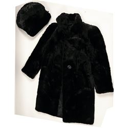 Coat, Ladies Short Nap, Black Fur with Fur Hand Warmers (91340)