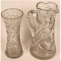 Cut Glass Vase & Leaded Crystal Pitcher  (120914)