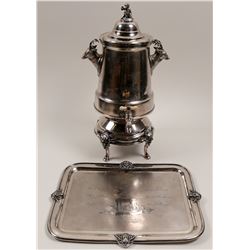 Silver Engraved Coffee Urn with Matching Tray (106385)