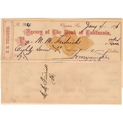 Yerington Check Issued to Virginia City Jeweler MM Fredrick  (113549)
