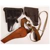 Image 2 : Vintage Leather Pistol Holster Group of 3, with Rare Heiser-Denver 126 Skeleton Model  (108781)
