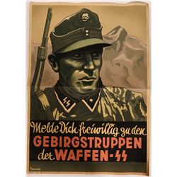 German World War II Lithographed Poster- Soldier With Weapon, Mt. Scene (110751)
