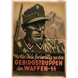 German World War II Lithographed Poster- Soldier With Weapon, Mt. Scene  (110751)