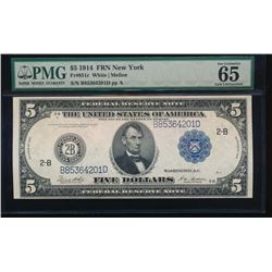 1914 $5 New York Federal Reserve Note PMG 65EPQ