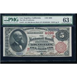 1882 $5 Los Angeles National Bank Note PMG 63EPQ