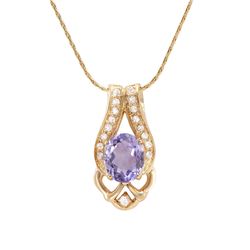 Plated 18KT Yellow Gold 4.00ct Amethyst and White Topaz Pendant with Chain