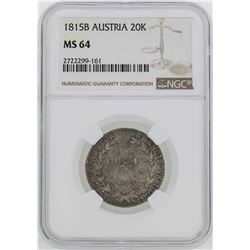 1815-B Austria 20 Kreuzer Coin NGC MS64