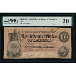 1864 $500 Confederate States of America Note PMG 20