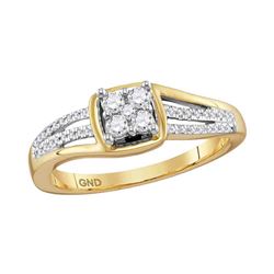 Womens Round Diamond Square Cluster Ring 1/4 Cttw 10kt Yellow Gold - REF-23W5K