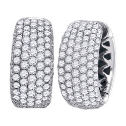 Womens Round Pave-set Diamond Five Row Hoop Earrings 3 Cttw 14kt White Gold - REF-239F5W