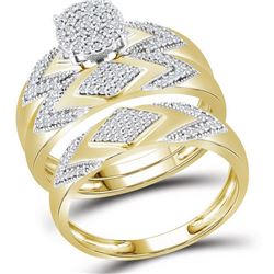 His Hers Round Diamond Cluster Matching Wedding Set 3/8 Cttw 10kt Yellow Gold - REF-41H9R