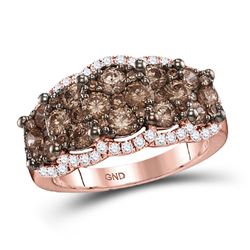 Womens Round Brown Diamond Band Ring 2 Cttw 14kt Rose Gold - REF-107R9X