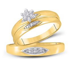 His Hers Round Diamond Cluster Matching Wedding Set 1/12 Cttw 10kt Yellow Gold - REF-22K9Y