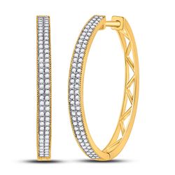 Womens Round Diamond Hoop Earrings 1/2 Cttw 10kt Yellow Gold - REF-32Y5N