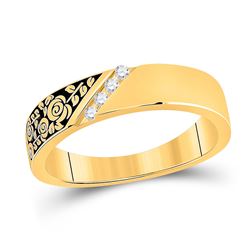 Mens Round Diamond Wedding Rose Flower Band Ring 1/20 Cttw 14kt Yellow Gold - REF-25H9R