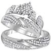 Image 1 : His Hers Round Diamond Cluster Matching Wedding Set 3/4 Cttw 10kt White Gold - REF-55R9X