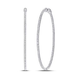 Womens Round Diamond Hoop Earrings 2-1/5 Cttw 14kt White Gold - REF-186R5X