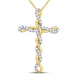 Womens Round Diamond Twisted Cross Pendant 1/4 Cttw 10kt Yellow Gold - REF-16F9W