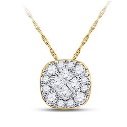 Womens Princess Diamond Square Pendant 1/4 Cttw 14kt Yellow Gold - REF-17K5Y