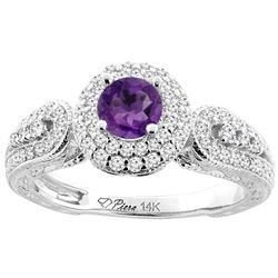 0.92 CTW Amethyst & Diamond Ring 14K White Gold - REF-88M7A