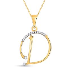 Womens Round Diamond D Initial Letter Pendant 1/12 Cttw 10kt Yellow Gold - REF-8Y9N