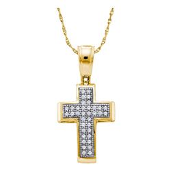 Womens Round Diamond Cross Religious Pendant 1/10 Cttw 10kt Yellow Gold - REF-8F9W