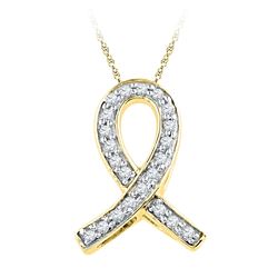 Womens Diamond Ribbon Awareness Symbol Pendant 1/10 Cttw 10k Yellow Gold - REF-6M9H