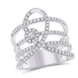 Womens Round Diamond Spiral Strand Fashion Ring 3/4 Cttw 14kt White Gold - REF-96H5R